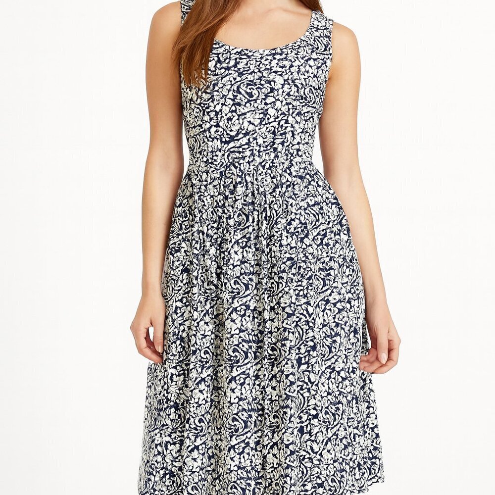 Chadwicks of Boston Navy & White Floral Fit & Flare Sleeveless Small Dress